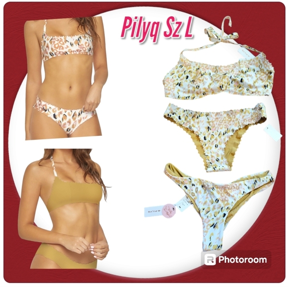 PilyQ Woman' Bikini Reversible seamless Metallic zigzag detail Swimsuit Set - Picture 1 of 16
